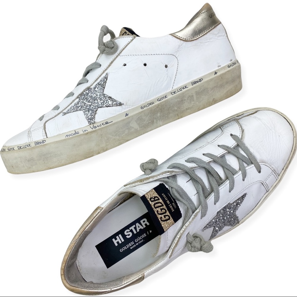 GOLDEN GOOSE HI Star Private Edit Sneaker Silver Glitter Star Woman’s 10.5-11 41